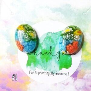 🍂🍁🍃 3/$25!!!  Unique Millefiori Glass Studs #1! Colorful Post Earrings!